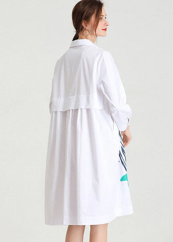 Simple White Print Peter Pan Fall Dress - Image 4