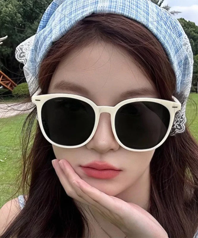 Simple White Resin Patchwor UV Protection Sunglasses - Image 4