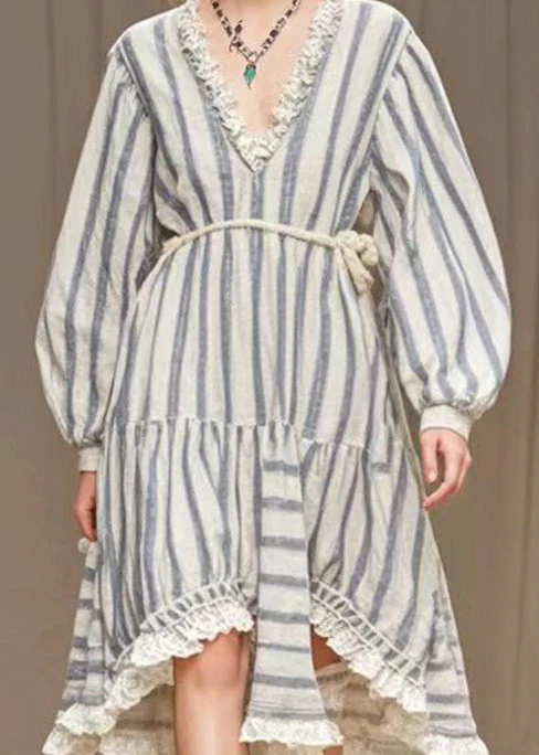 Simple White Ruffled Striped Silk Velvet Long Dresses Spring - Image 3