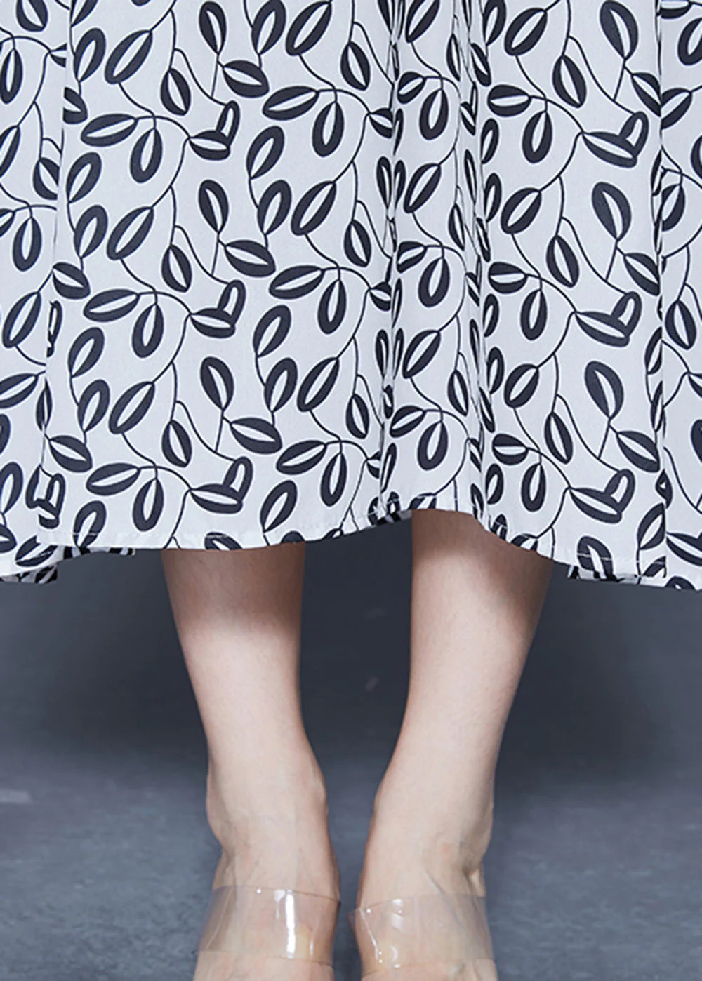 Simple White V Neck Oversized Print Chiffon Long Dresses Spring - Image 5