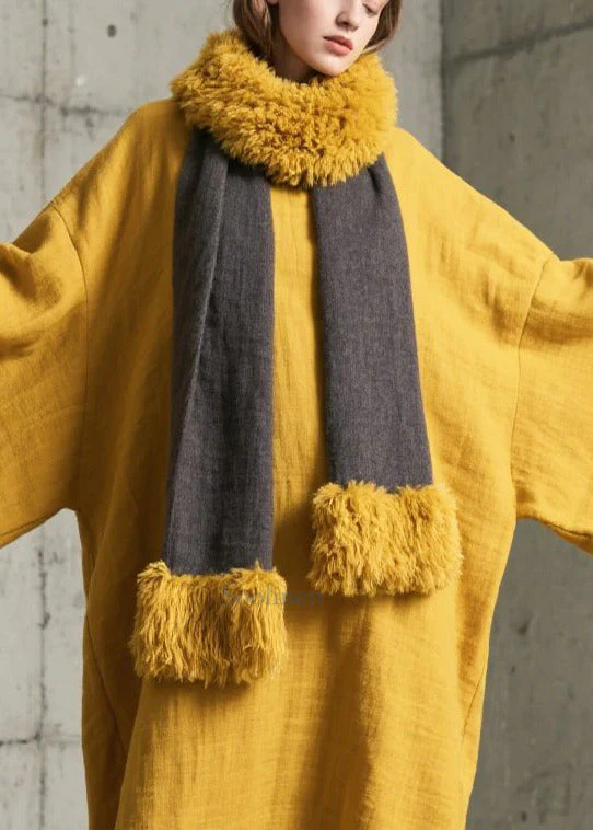 Simple Yellow Oversized Cotton Long Gown Dresses Batwing Sleeve - Image 2