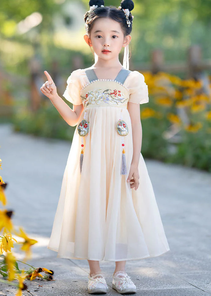 Simple Yellow Tasseled Embroideried Nail Bead Patchwork Baby Girls Dress Summer - Image 2