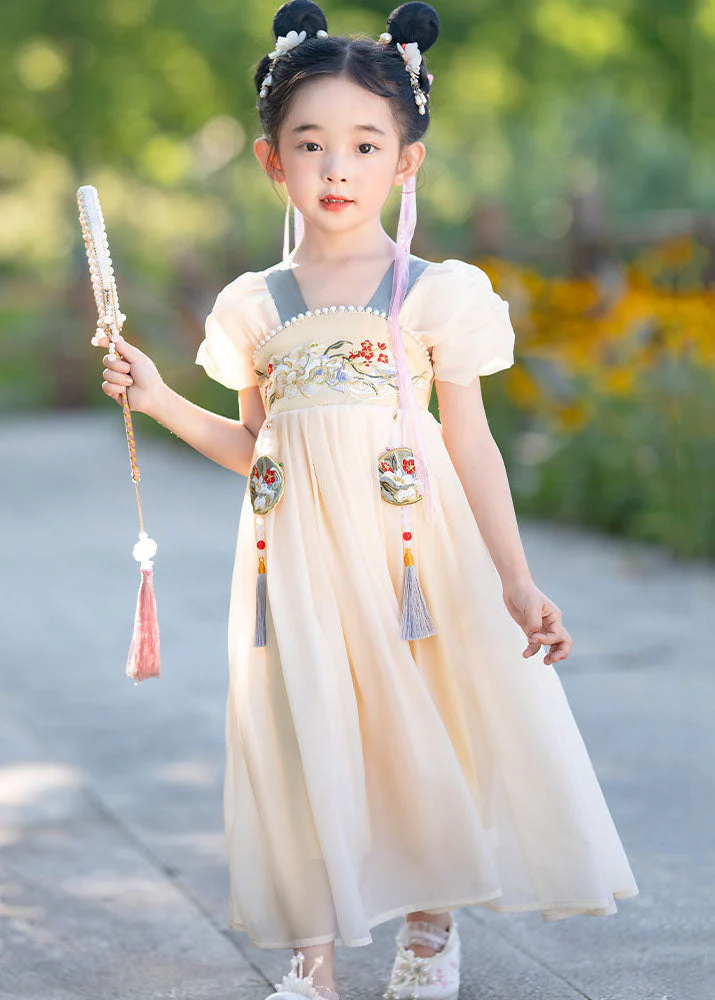 Simple Yellow Tasseled Embroideried Nail Bead Patchwork Baby Girls Dress Summer - Image 4