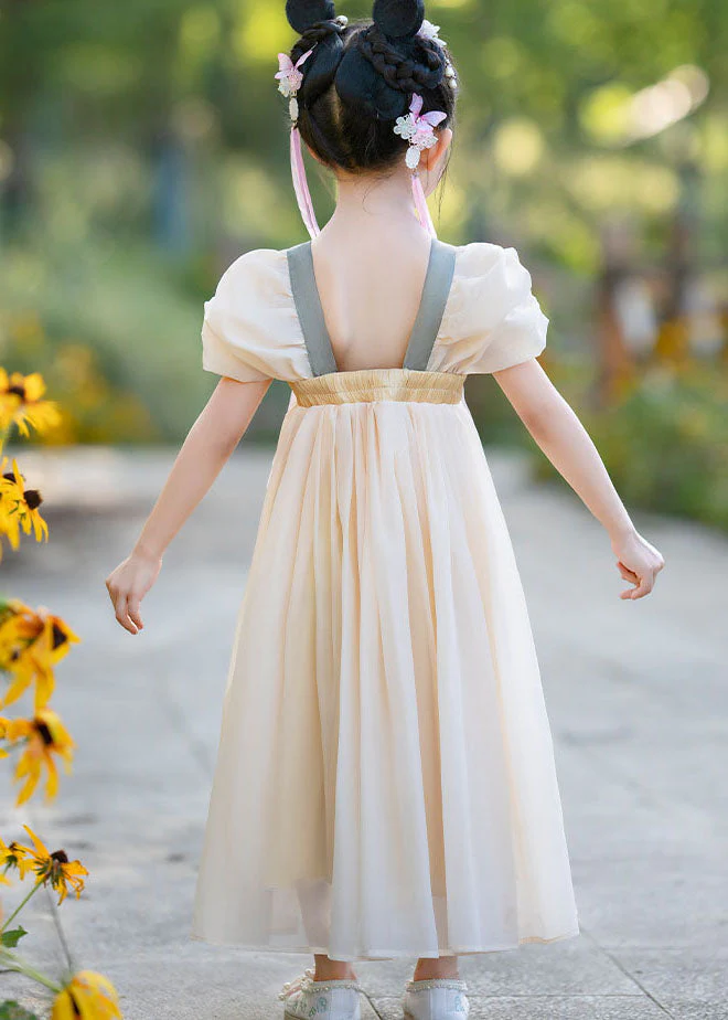 Simple Yellow Tasseled Embroideried Nail Bead Patchwork Baby Girls Dress Summer - Image 5