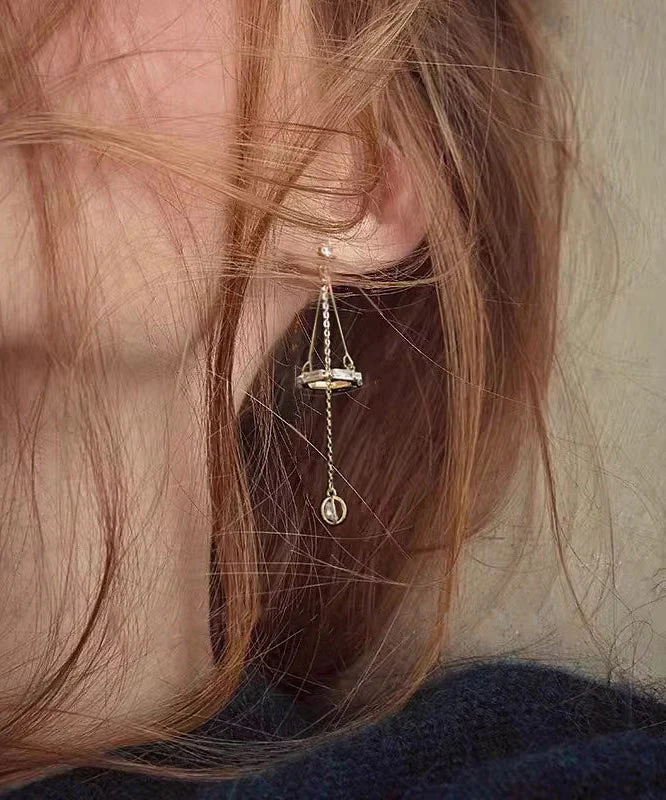 Skinny Gold Copper Overgild Hollow Out Wind Chime Tassel Drop Earrings