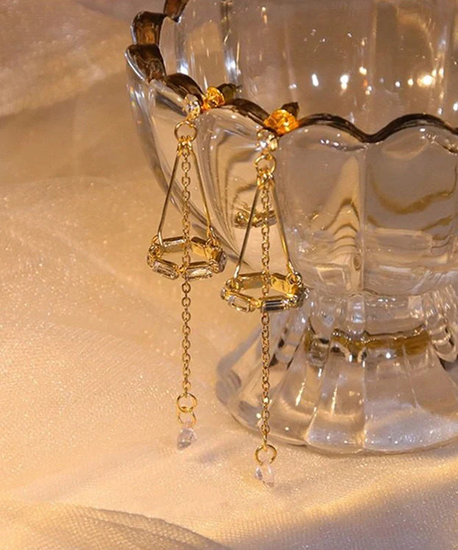 Skinny Gold Copper Overgild Hollow Out Wind Chime Tassel Drop Earrings - Image 4