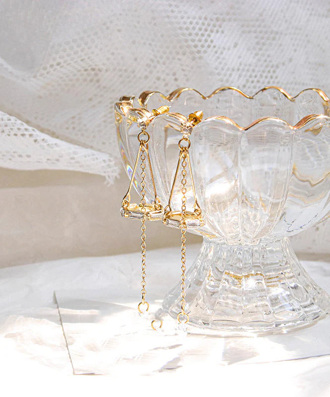Skinny Gold Copper Overgild Hollow Out Wind Chime Tassel Drop Earrings - Image 5