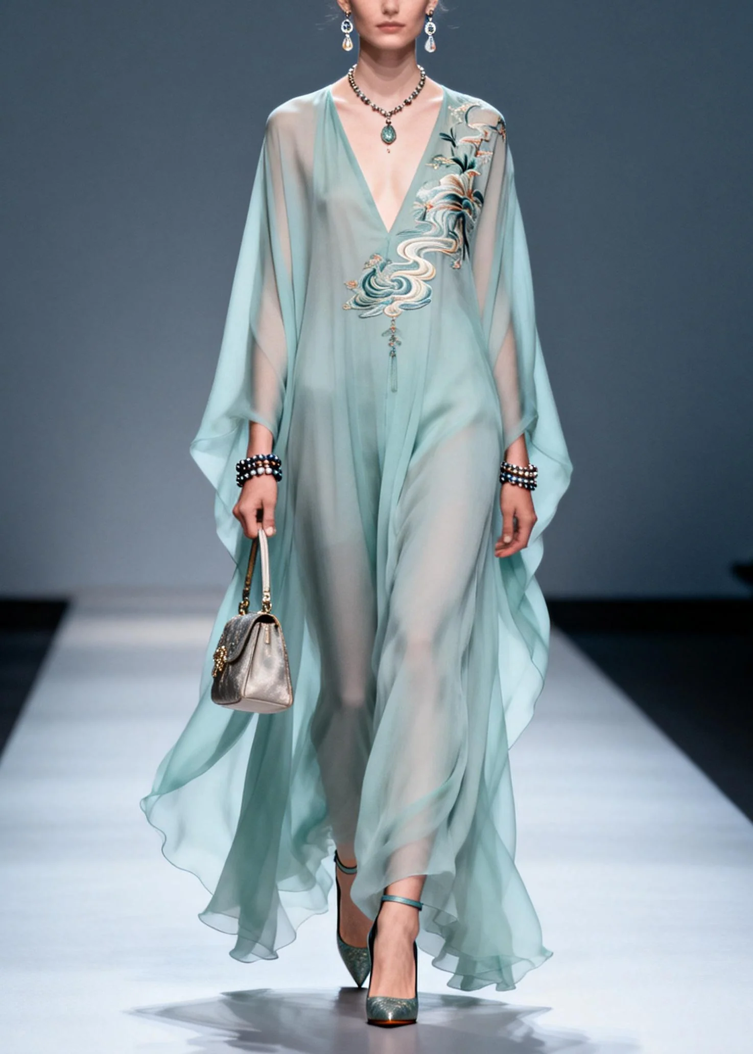Sky Blue Print Chiffon A Line Dresses Oversized Summer