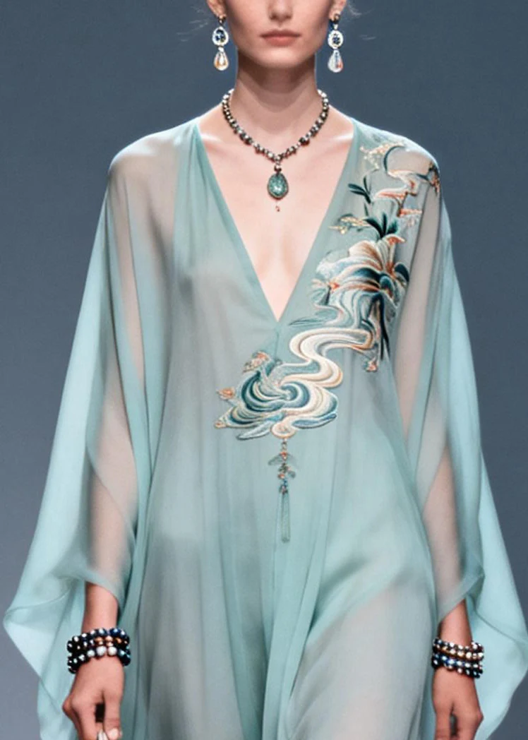 Sky Blue Print Chiffon A Line Dresses Oversized Summer - Image 2