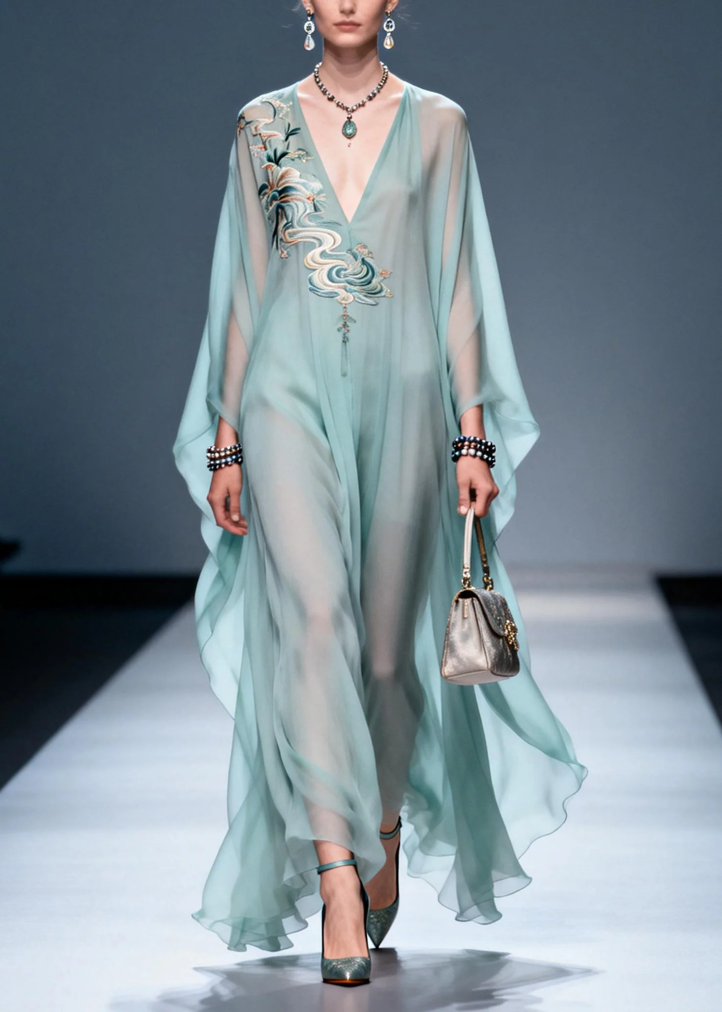 Sky Blue Print Chiffon A Line Dresses Oversized Summer - Image 3