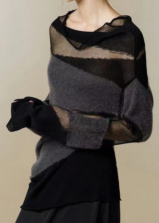 Slim Fit Beige Turtleneck Tulle Patchwork Thin Knit Top Fall - Image 6
