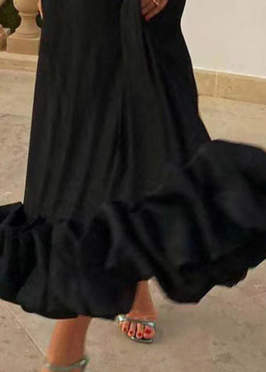Slim Fit Black High Waist Solid Slip Dress Sleeveless - Image 5