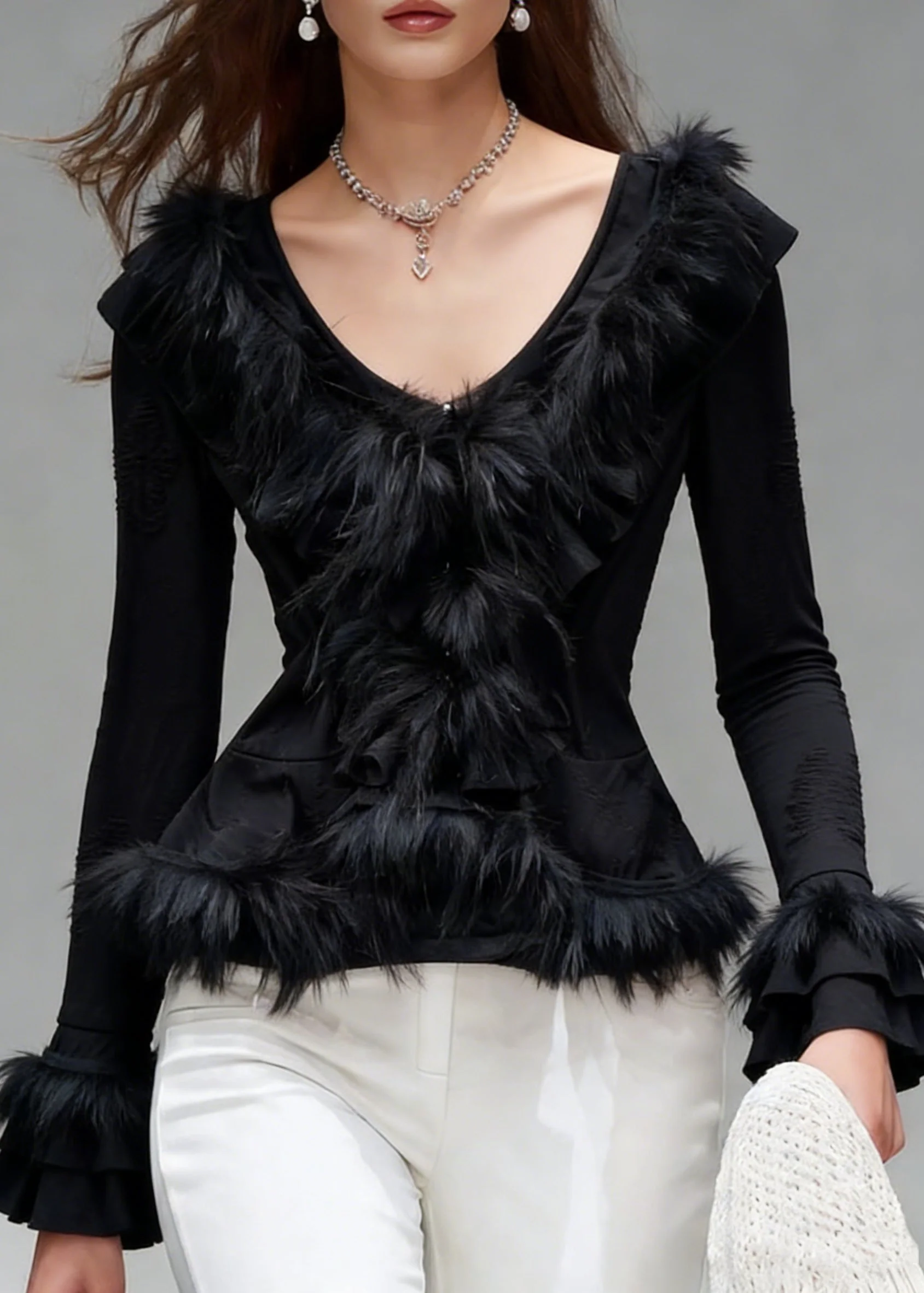 Slim Fit Black Hole Fluffy Patchwork Cotton Shirts Spring - Image 5
