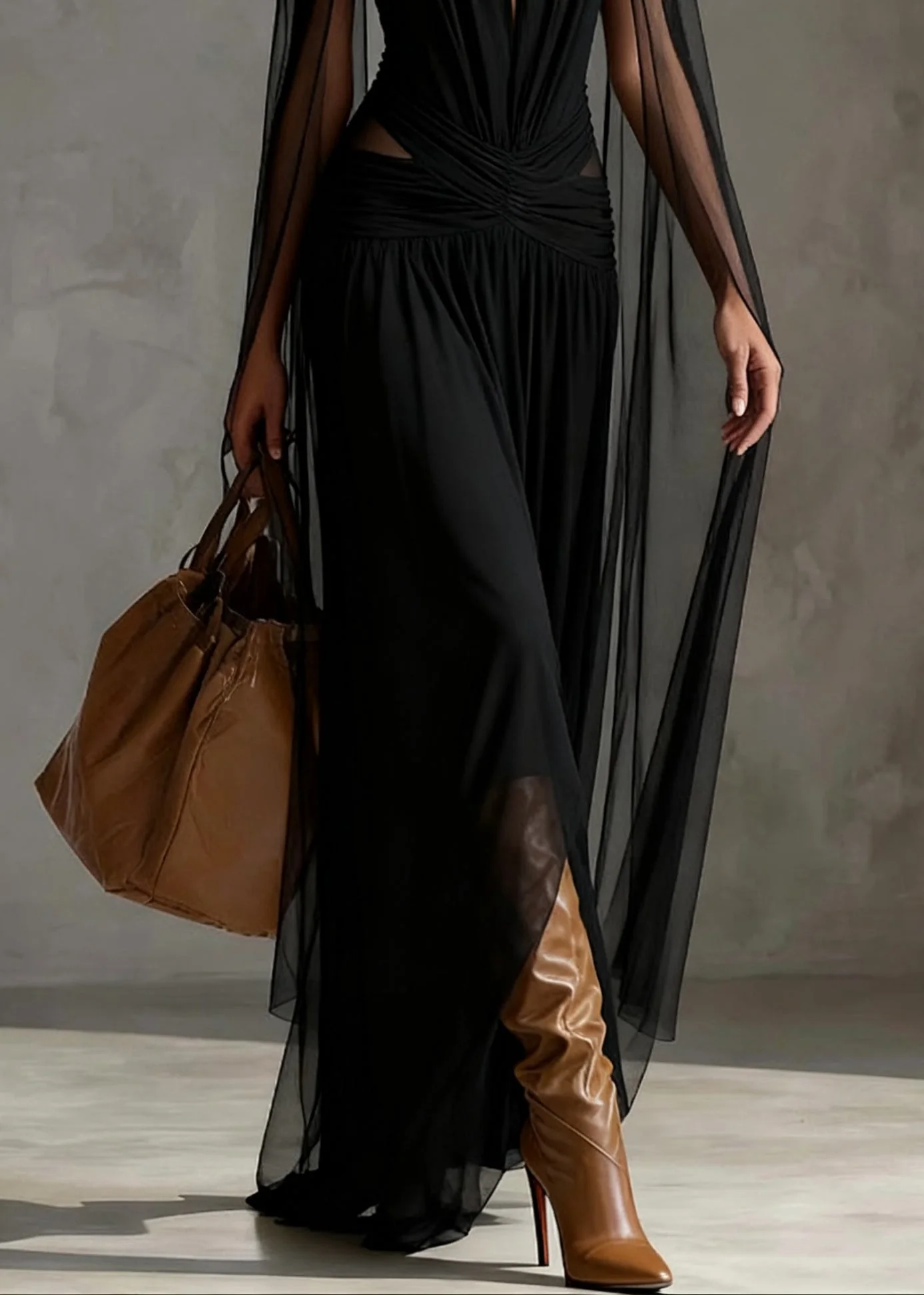 Slim Fit Black Hollow Out Wrinkled Tulle Party Dress Summer - Image 4