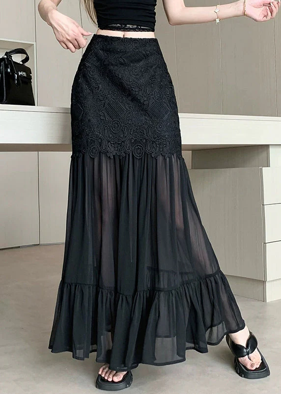 Slim Fit Black Lace High Waist Patchwork Tulle Skirts Summer - Image 4