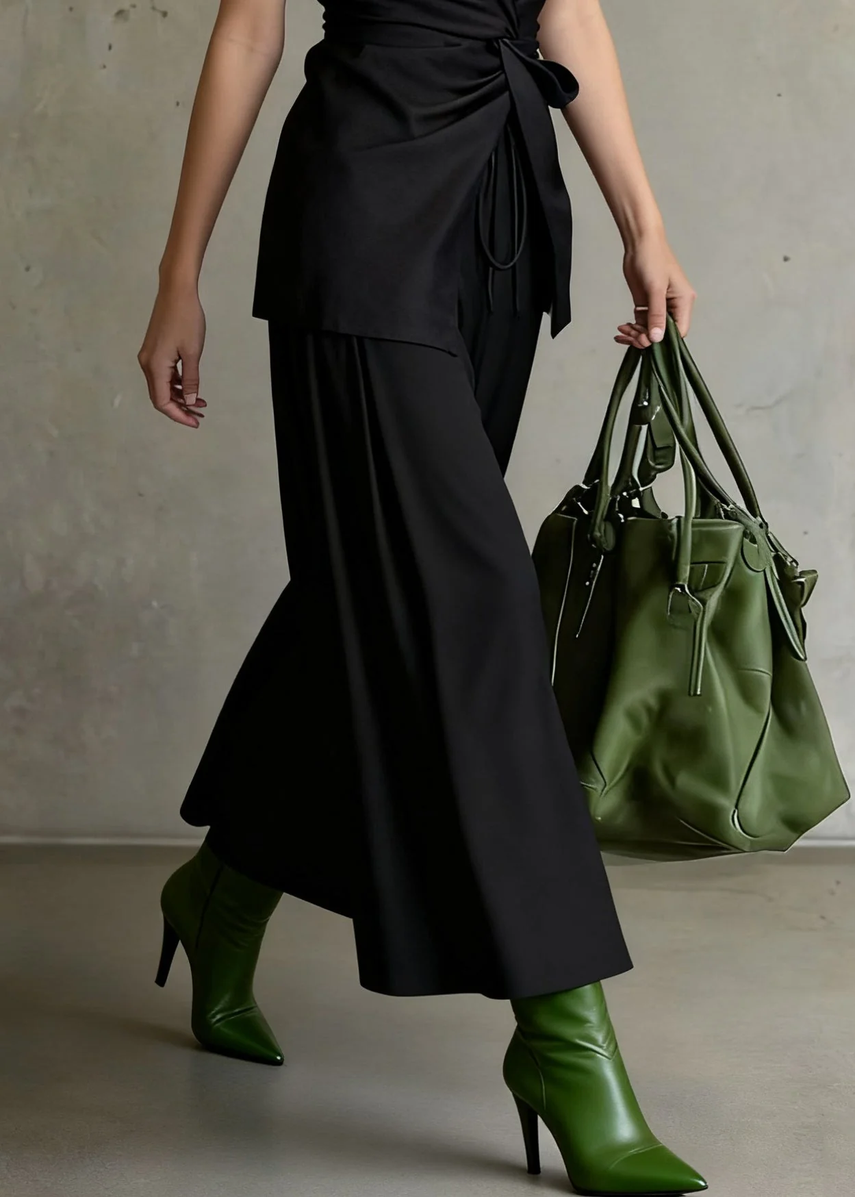 Slim Fit Black Wrinkled Front Open Tops And Wide Leg Pants Two Piece Set Sleeveless - Image 4