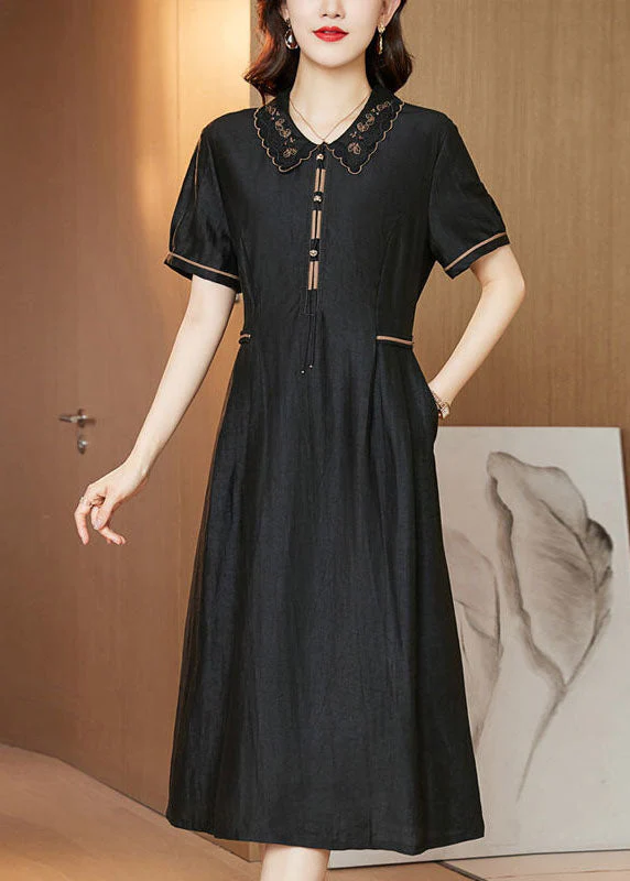 Slim Fit Black Zip Up Patchwork Silk Cinch Dresses Summer - Image 2