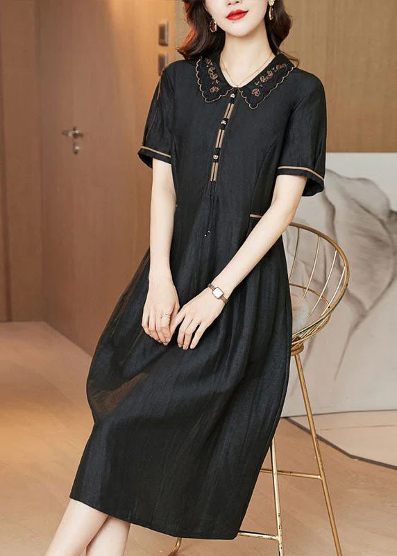 Slim Fit Black Zip Up Patchwork Silk Cinch Dresses Summer - Image 3