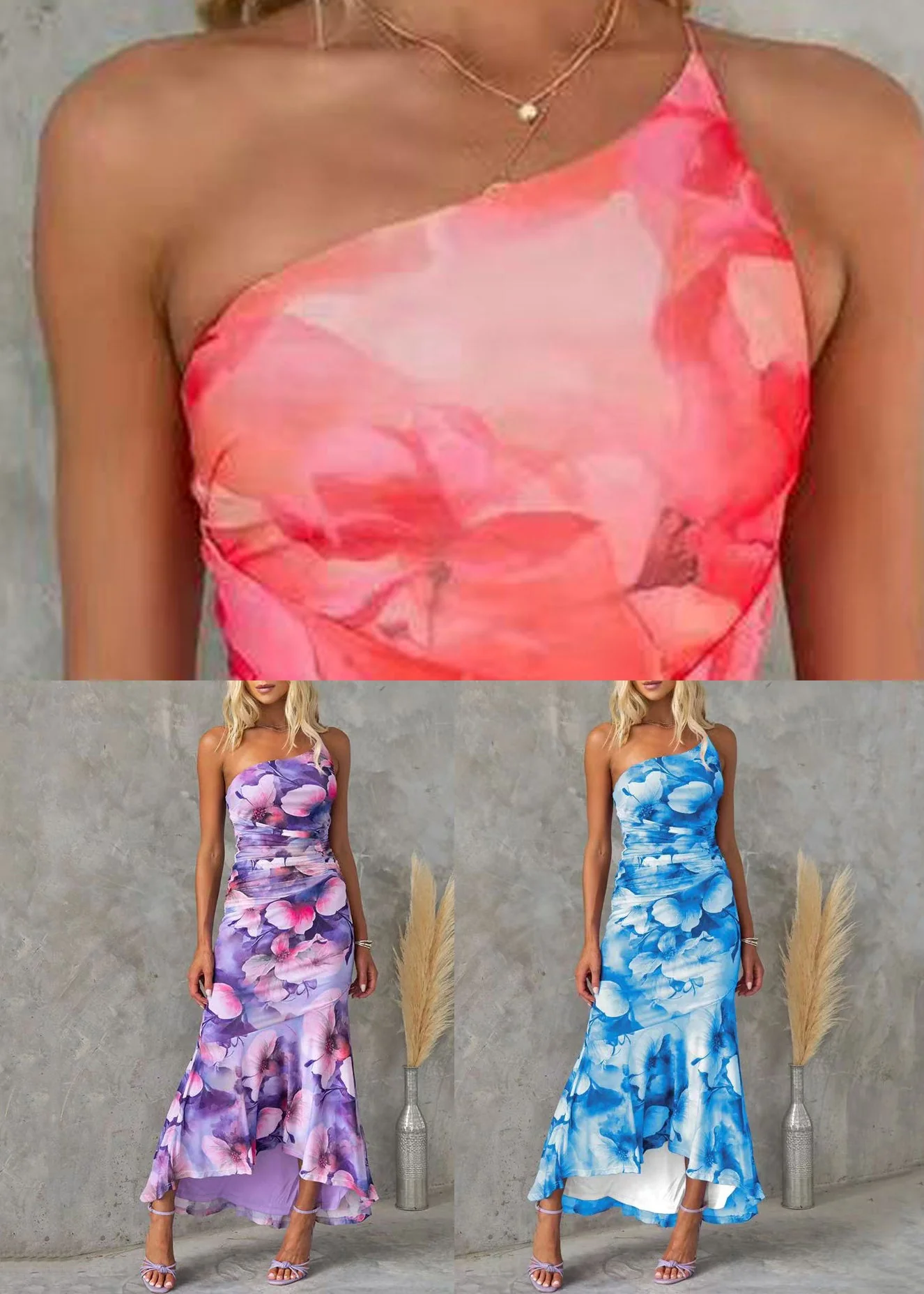 Slim Fit Blue Asymmetrical Print Cotton Long Dress Sleeveless - Image 5