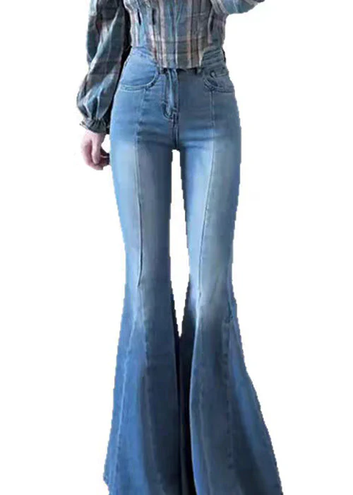 Slim Fit Blue Pockets High Waist Denim Flared Trousers Spring - Image 5