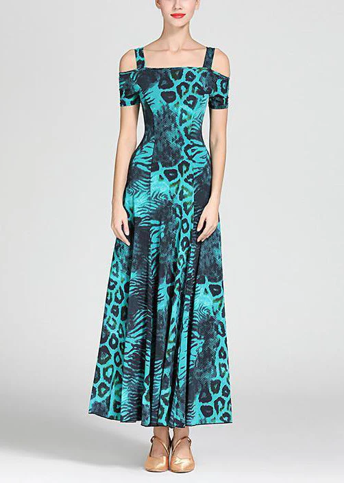 Slim Fit Blue Print High Waist Cotton Long Dress Summer - Image 3