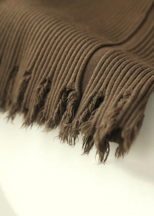 Slim Fit Coffee Tasseled Drawstring Knit Flared Trousers Spring - Image 5
