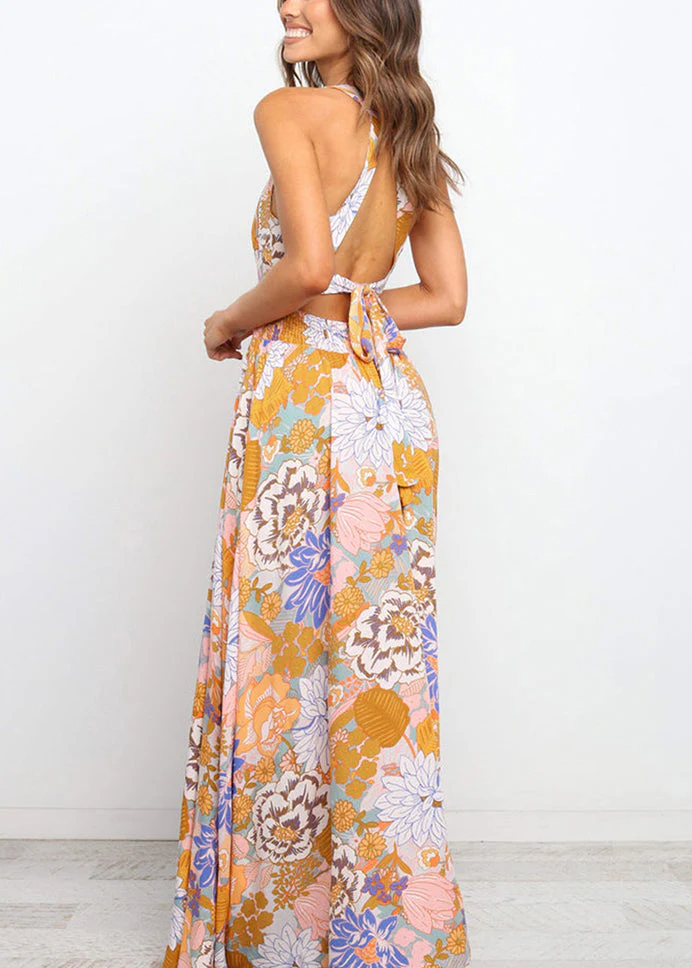 Slim Fit Colorblock Print Backless Tunic Maxi Dresses Sleeveless - Image 3