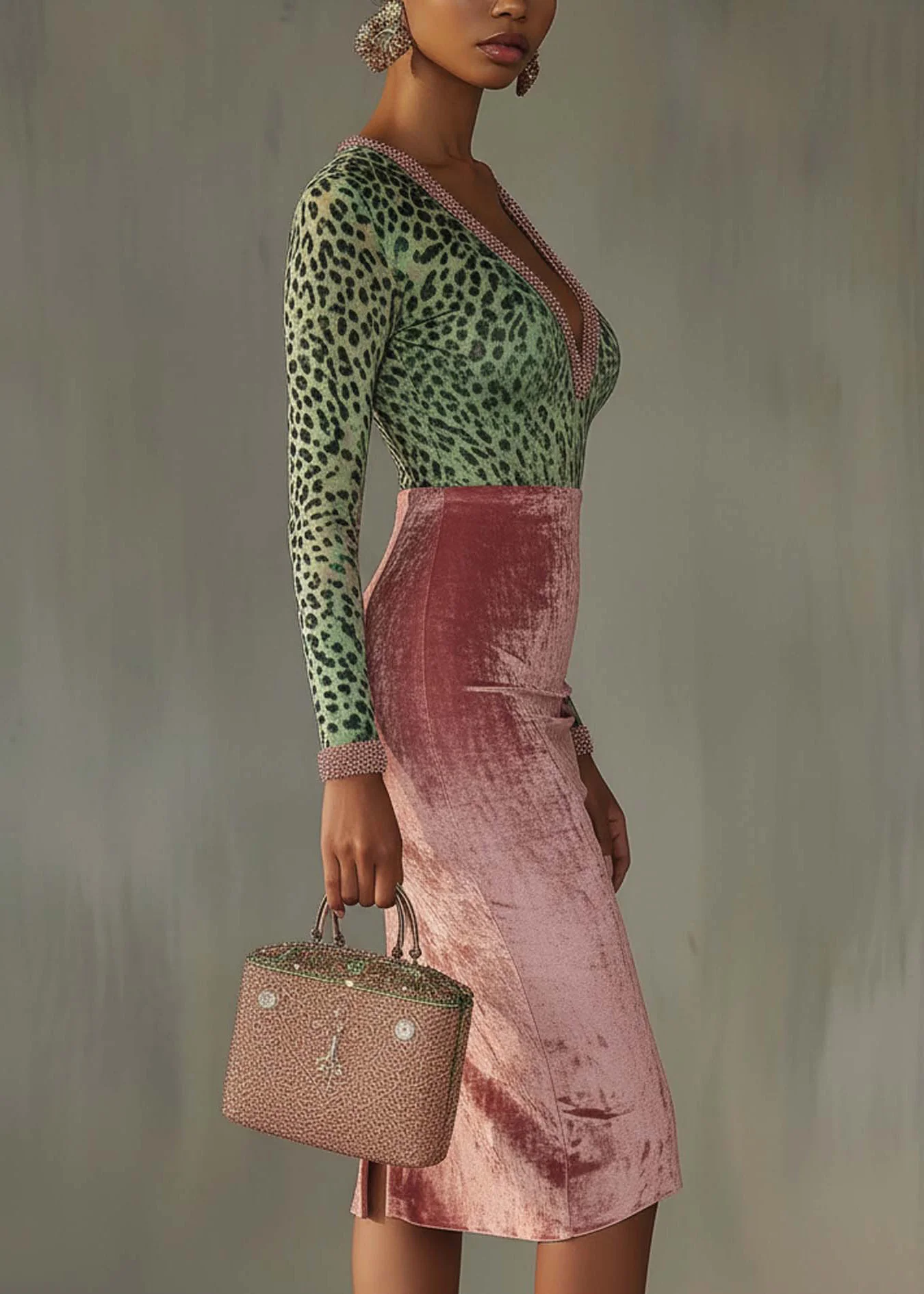 Slim Fit Colorblock V Neck Velour Dresses Spring - Image 2