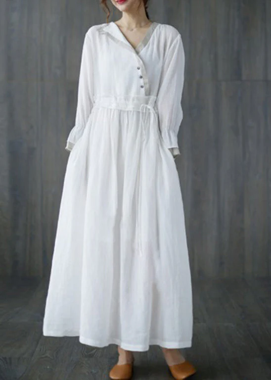 Slim Fit Green V Neck Tie Waist Asymmetrical Long Dress Long Sleeve - Image 2