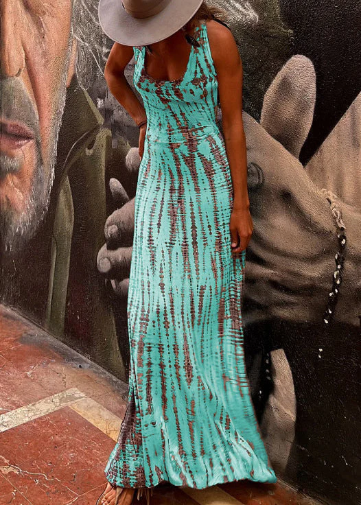 Slim Fit Grey Print Original Design Cotton Maxi Dress Sleeveless - Image 3