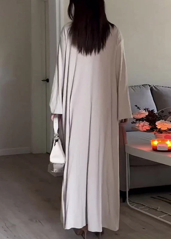 Slim Fit Grey Turtleneck Solid Cardigans And Long Dress Two Piece Set Fall - Image 5
