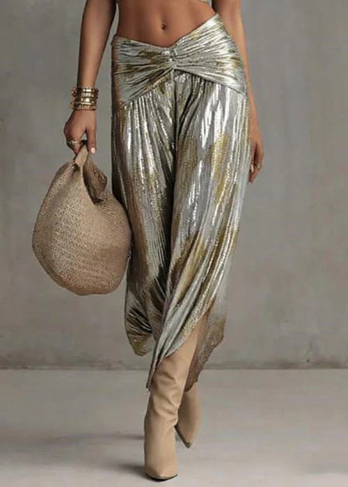 Slim Fit Grey V Neck Wrinkled Tank And Skirts Two Piece Set Sleeveless - Image 4