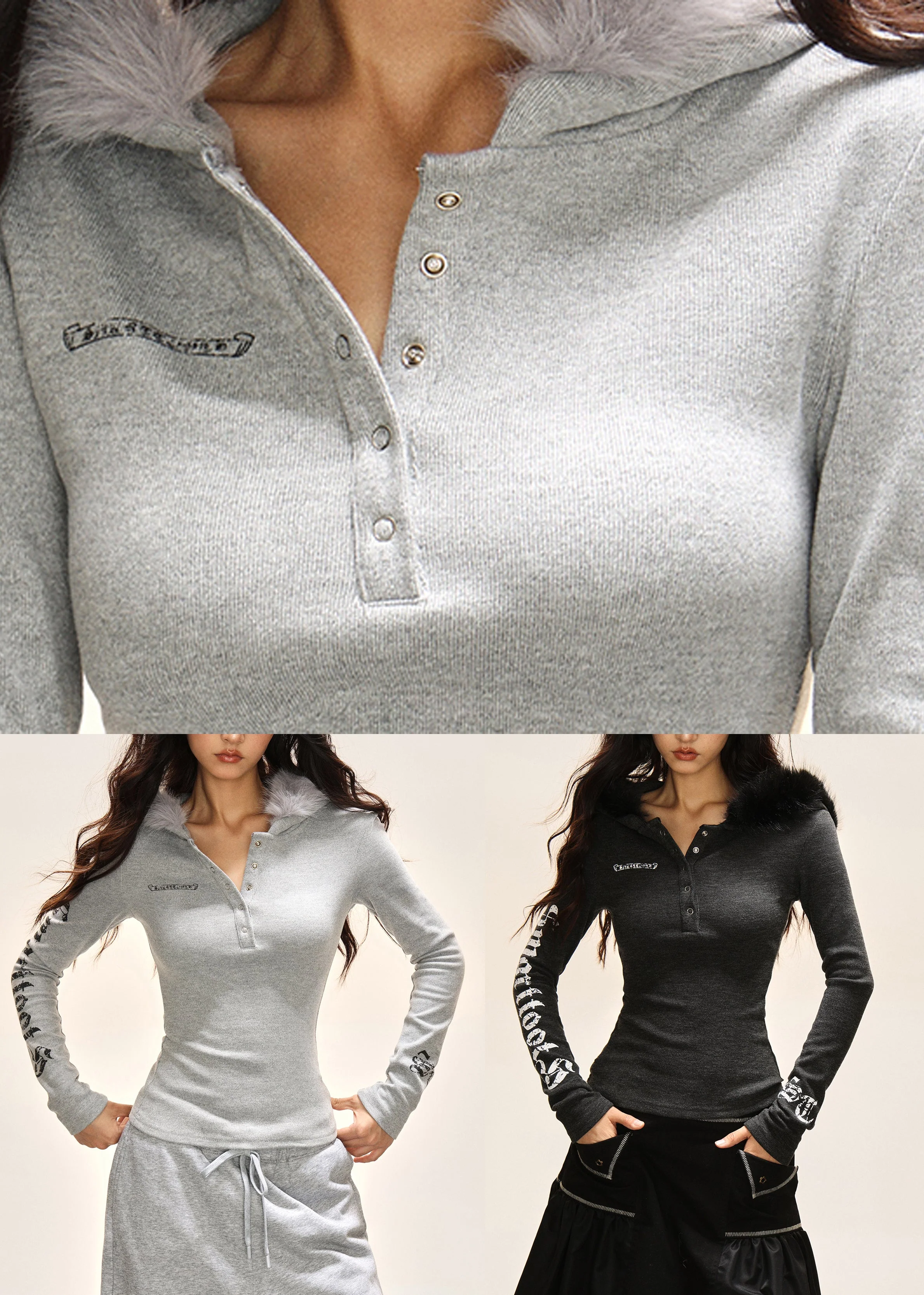 Slim Fit Light Grey Print Hooded Shirts Long Sleeve - Image 5