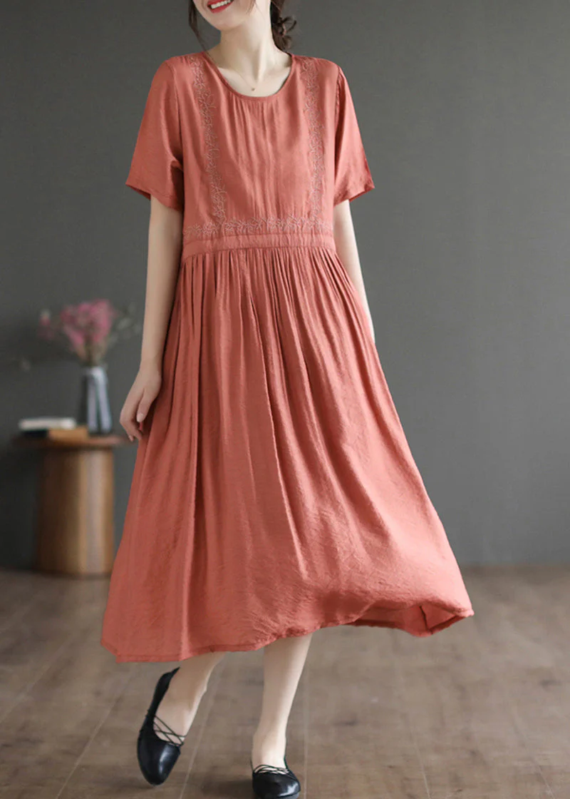 Slim Fit Orange Embroideried Cotton Dresses Summer - Image 2