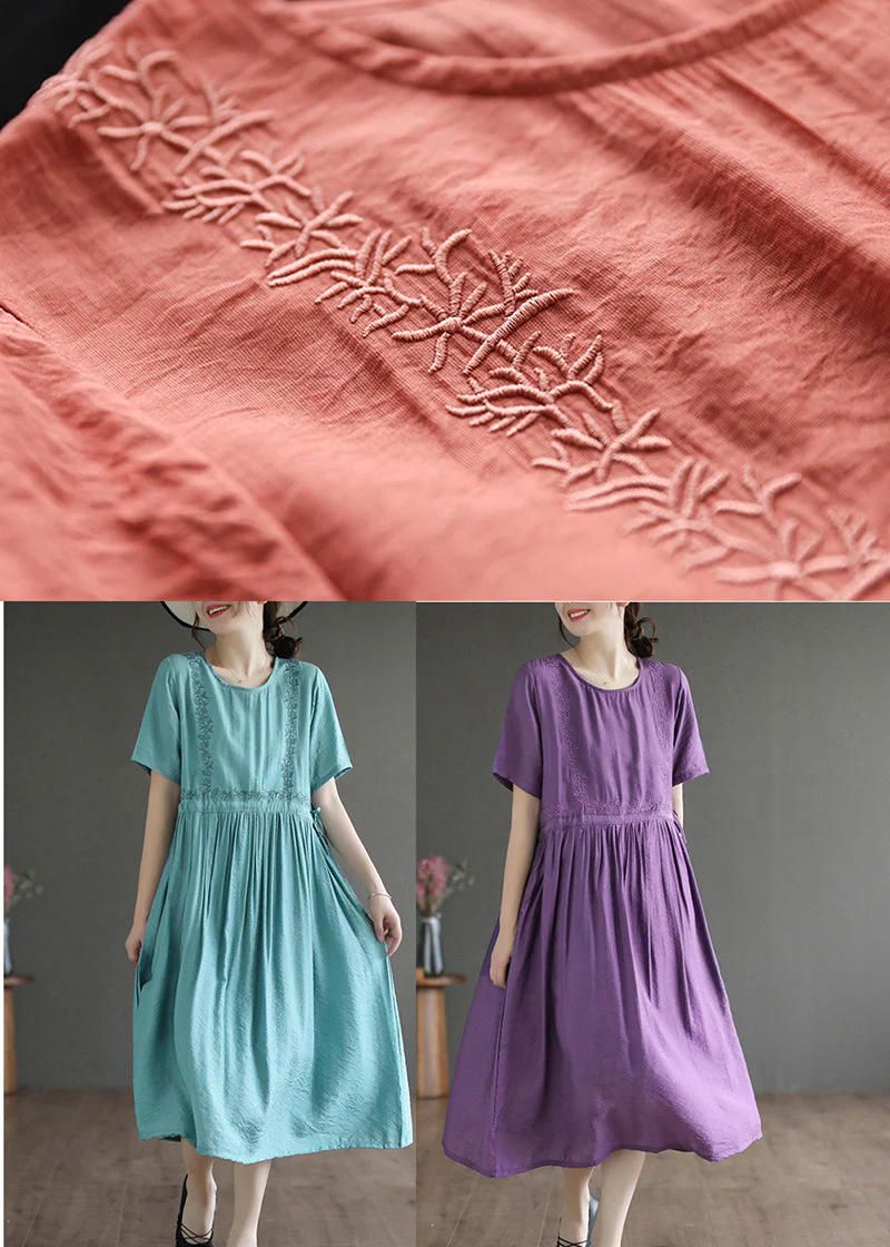 Slim Fit Orange Embroideried Cotton Dresses Summer - Image 4