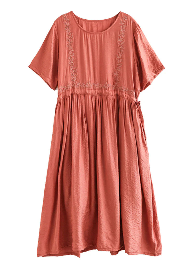 Slim Fit Orange Embroideried Cotton Dresses Summer - Image 5