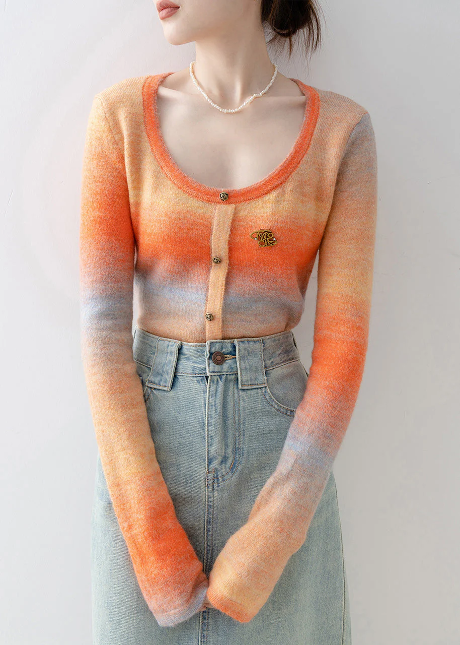 Slim Fit Orange O-Neck Knit Sweaters Spring - Image 2