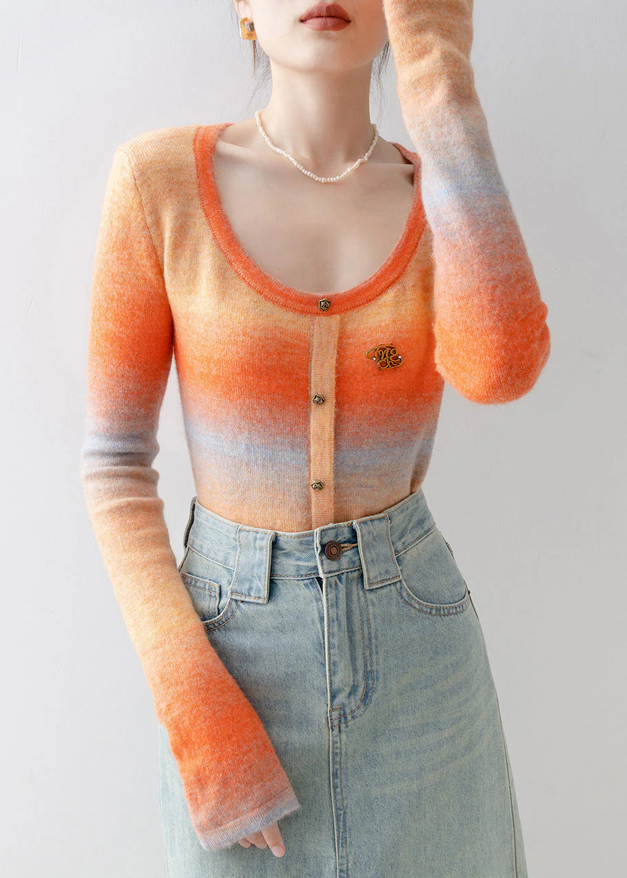 Slim Fit Orange O-Neck Knit Sweaters Spring - Image 3