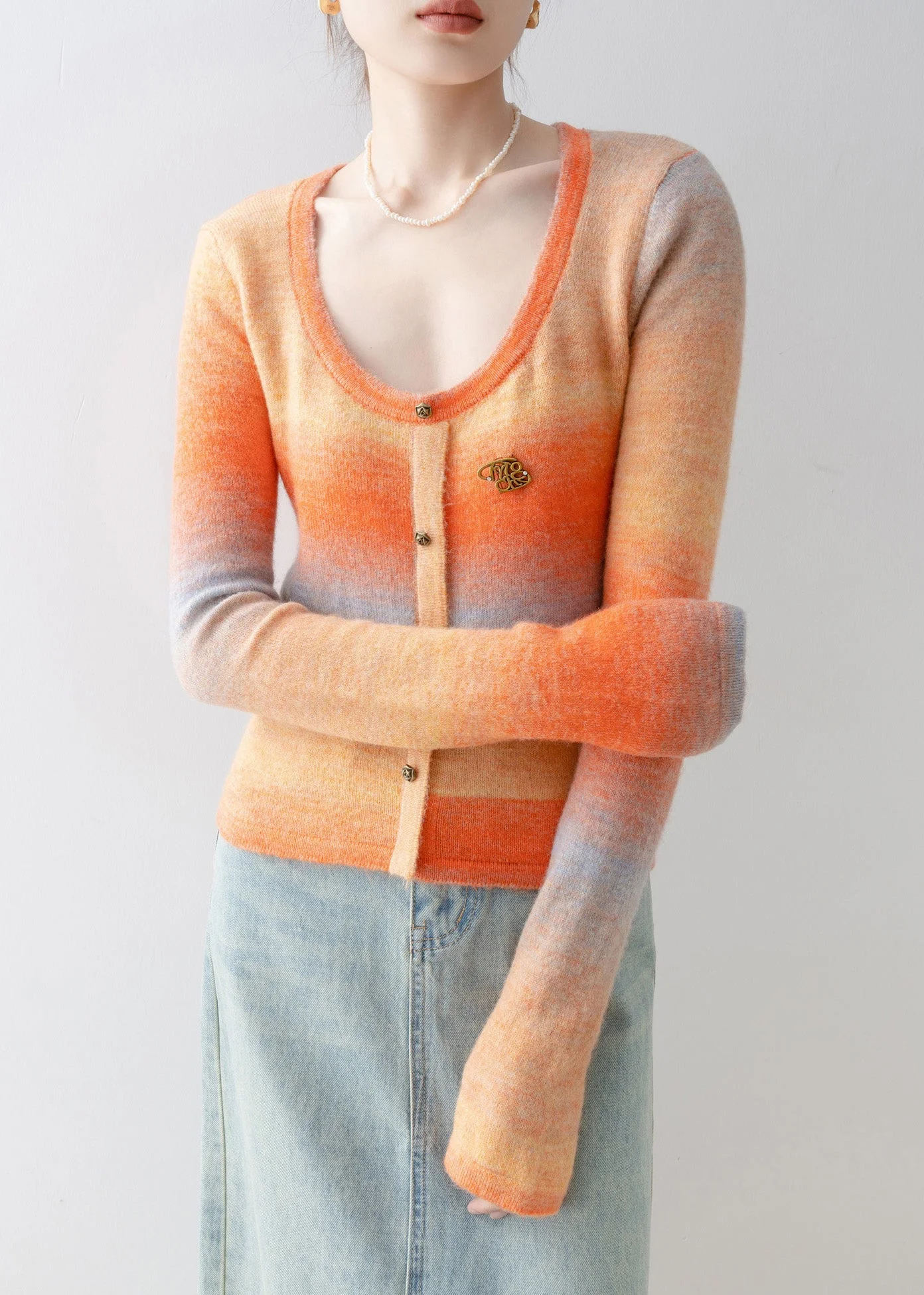 Slim Fit Orange O-Neck Knit Sweaters Spring - Image 4