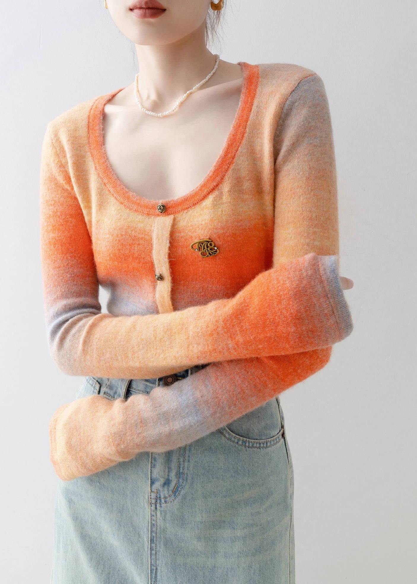 Slim Fit Orange O-Neck Knit Sweaters Spring - Image 5