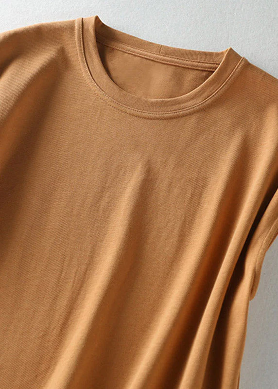 Slim Fit Orange O-Neck Pockets Long Dress Short Sleeve - Image 3