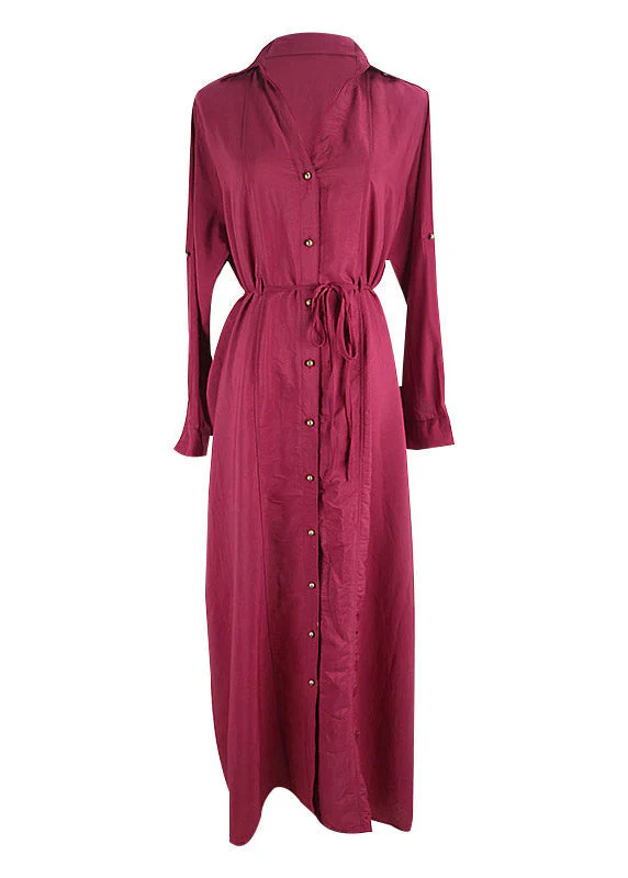 Slim Fit orange V Neck Tie Waist Button Ankle Holiday Dress Long Sleeve - Image 7