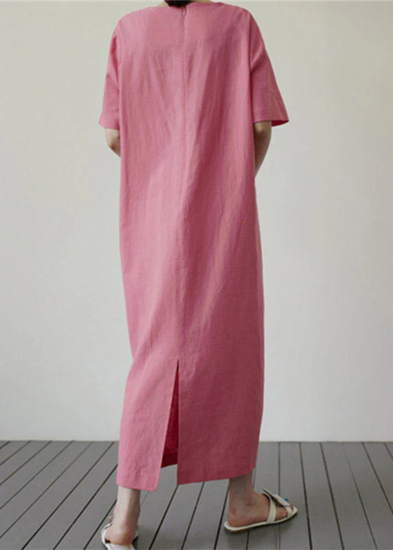 Slim Fit Pink O-Neck Holiday Dress Short Sleeve - Image 4