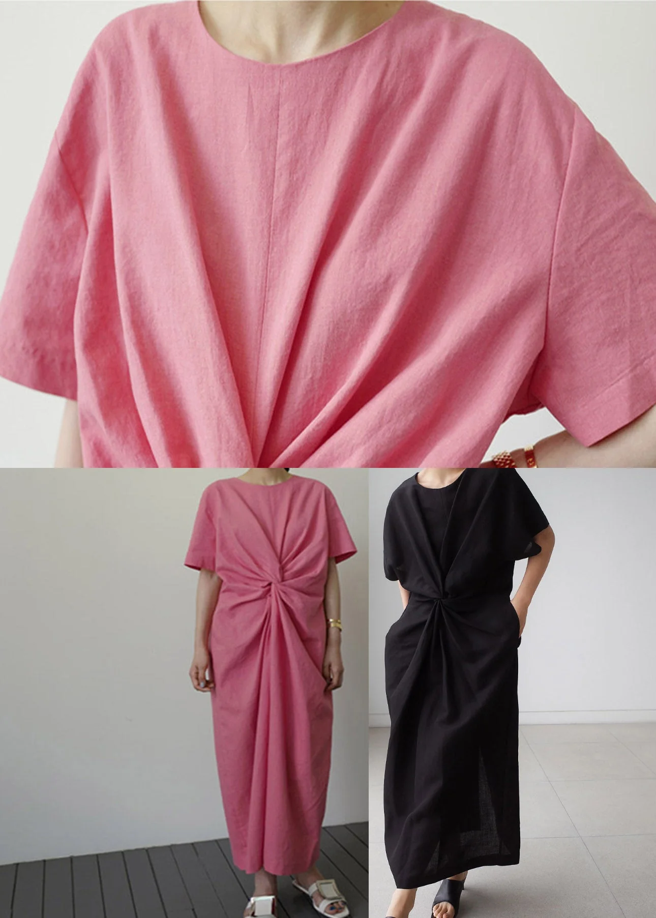 Slim Fit Pink O-Neck Holiday Dress Short Sleeve - Image 5