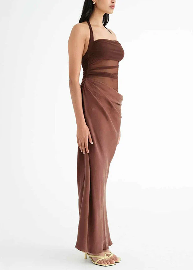 Slim Fit Purple Backless Tulle Patchwork Long Dress Sleeveless - Image 4