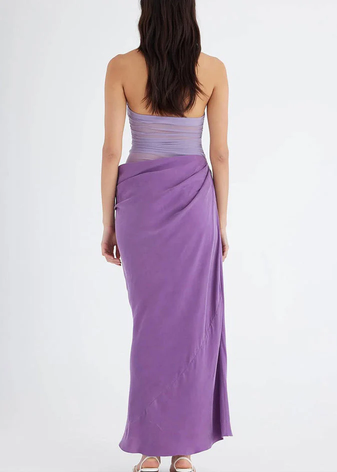 Slim Fit Purple Backless Tulle Patchwork Long Dress Sleeveless - Image 5