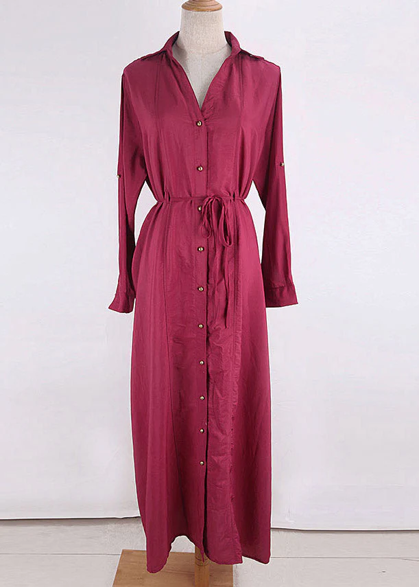 Slim Fit purple V Neck Tie Waist Button Ankle Holiday Dress Long Sleeve - Image 8