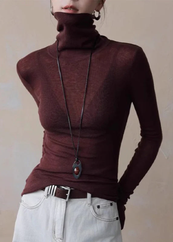 Slim Fit Red Turtlene Solid Knit Top Spring - Image 5