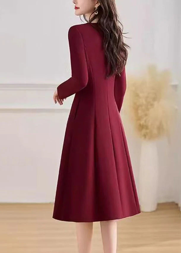 Slim Fit Red V Neck Maxi Dresses Fall - Image 4
