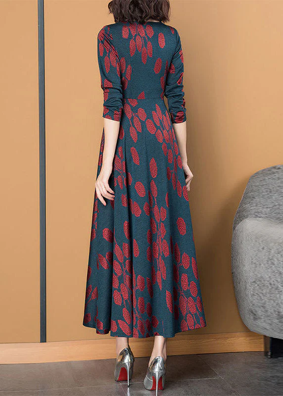 Slim Fit V Neck Print Exra Large Hem Silk Maxi Dress Long Sleeve - Image 3